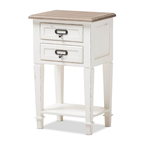 Baxton Studio Dauphine Oak and White Wash Distressed Finish Wood Nightstand 137-7577